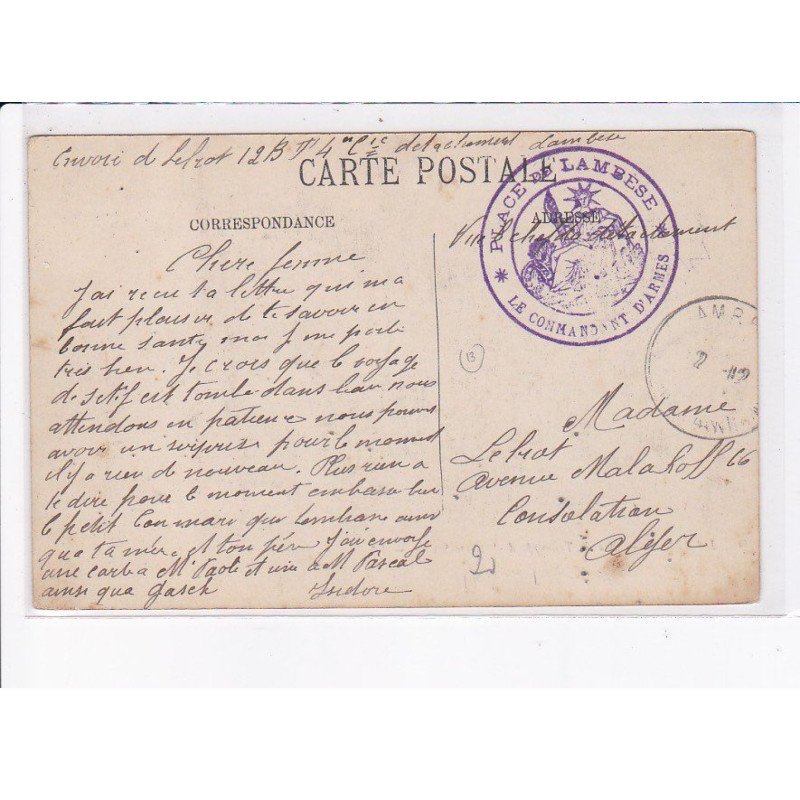 CACHET: place de lambese, le commandant d'armes - très bon état