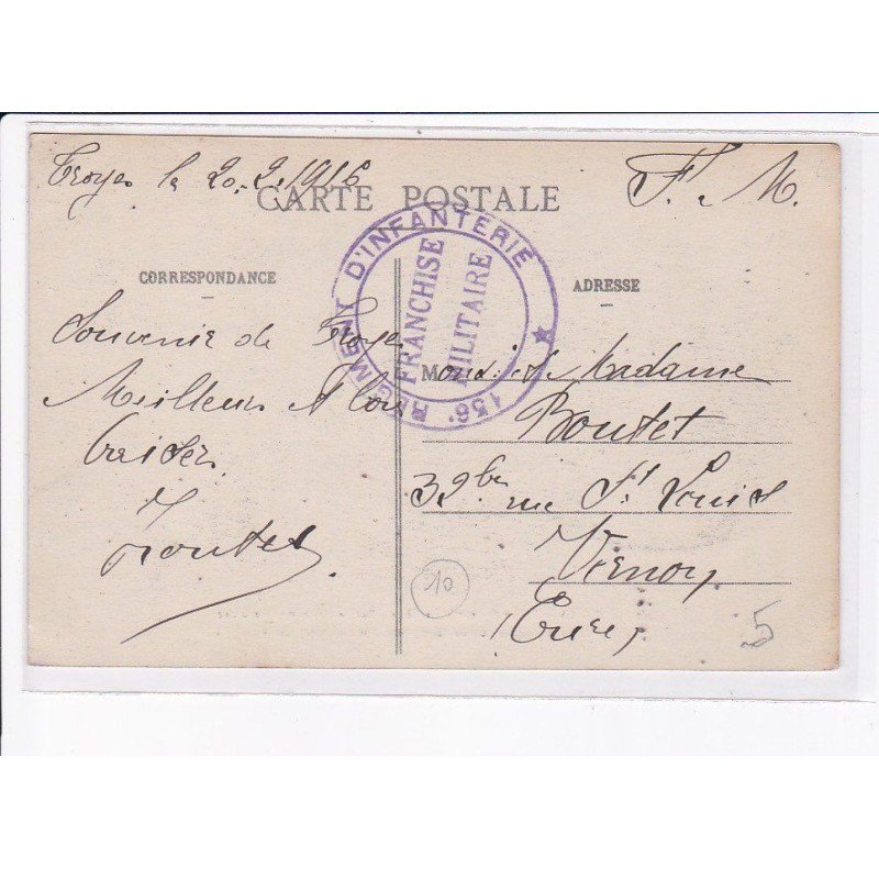 CACHET: 156e régiment d'infanterie, franchise militaire - très bon état