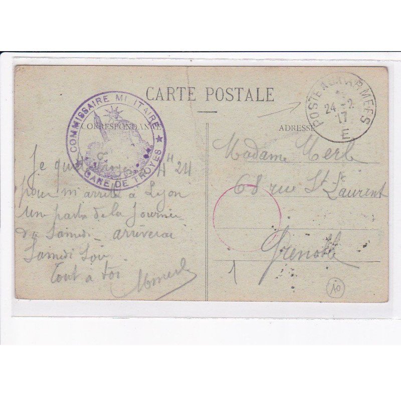 CACHET: commissaire militaire, gare de troyes - très bon état