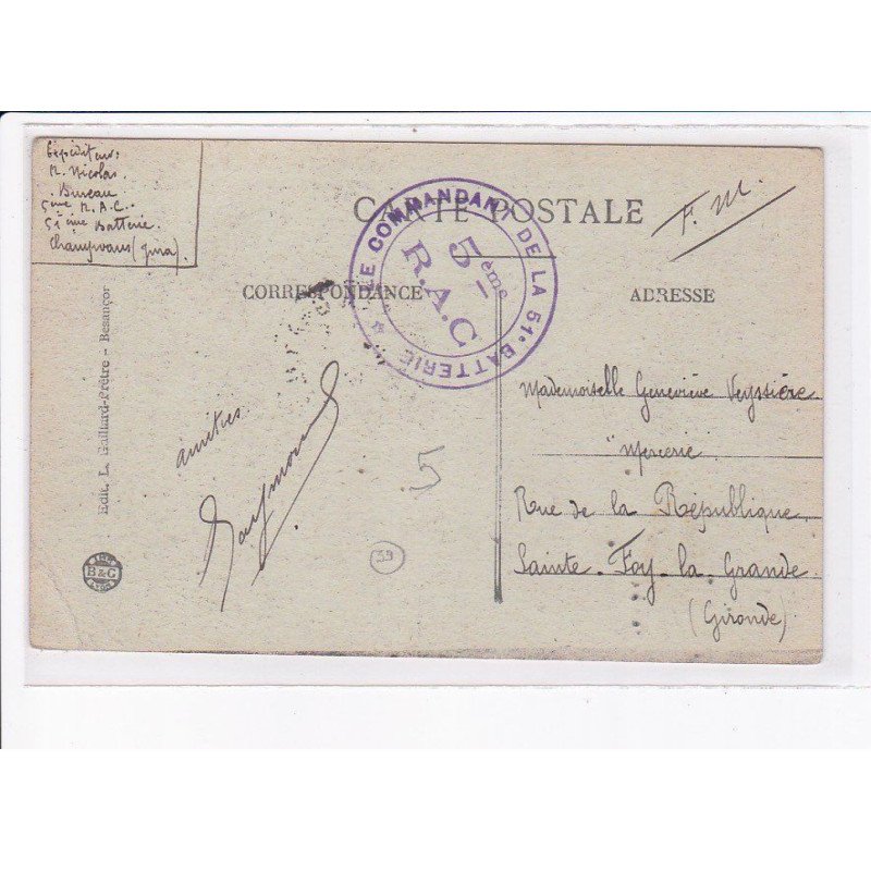 CACHET: le commandant de la 51e batterie - très bon état