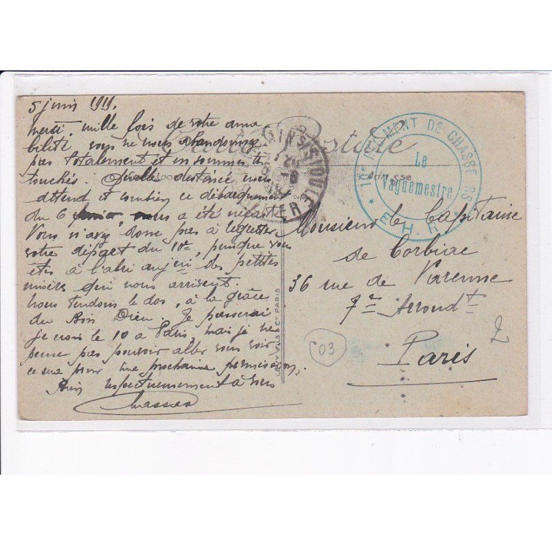 CACHET: 10e régiment de chasseurs, le veguemestre - très bon état