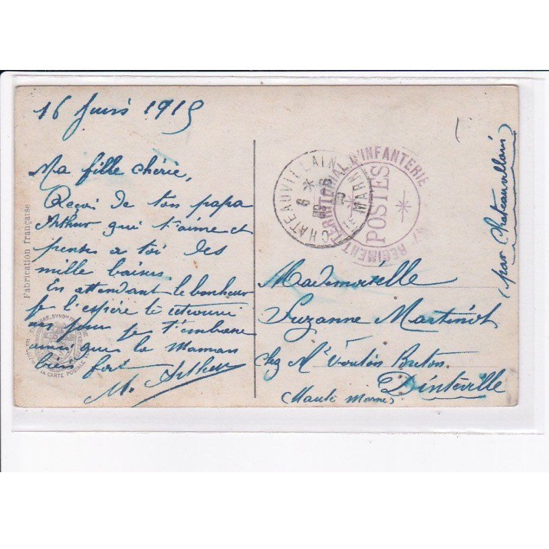 CACHET: 47e régiment territorial d'infanterie - très bon état