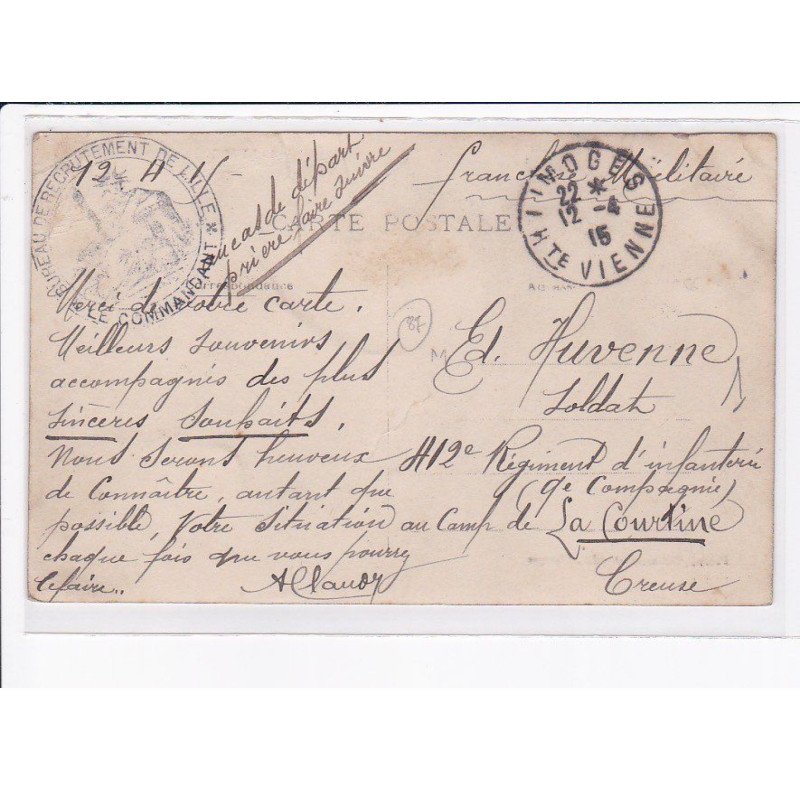 CACHET: bureau de recrutement, le commandant - très bon état