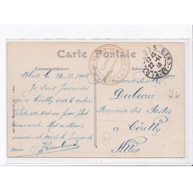 CACHET: 17e escadron du train - très bon état