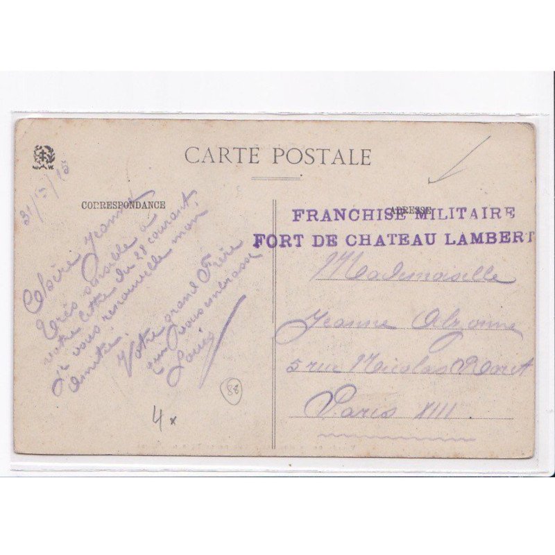 CACHET: franchise militaire, fort de chateau lambert - très bon état