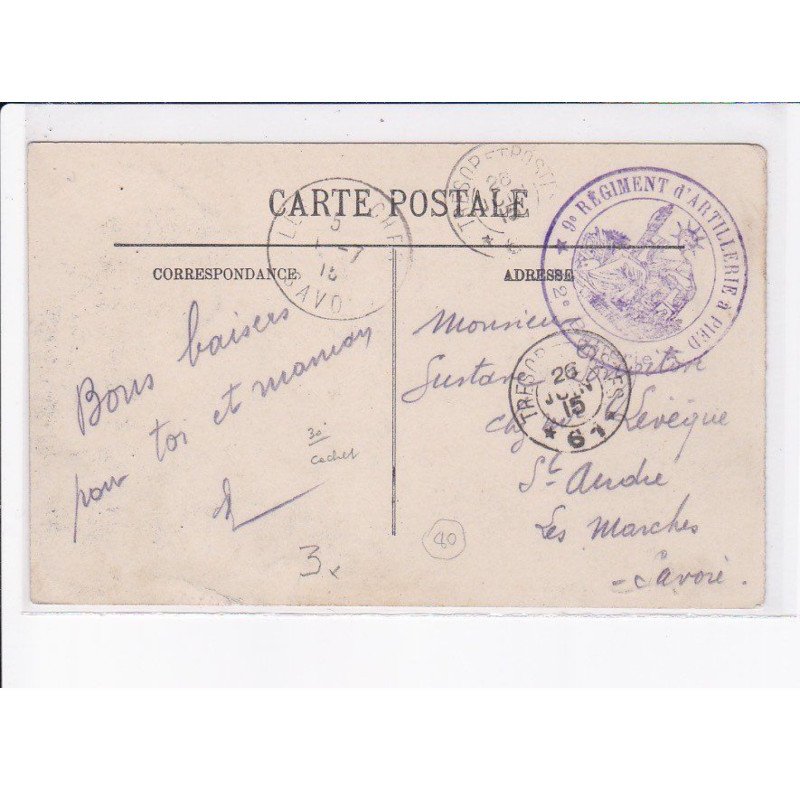 CACHET: 9e régiment d'artillerie à pied, 2e batterie - très bon état