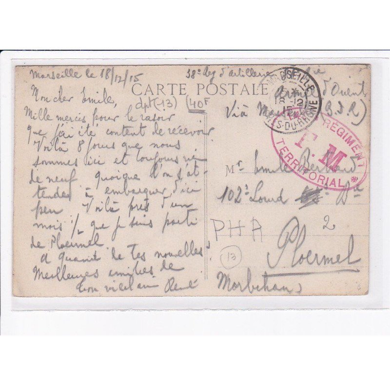 CACHET: 14e (?) régiment T.M. - très bon état