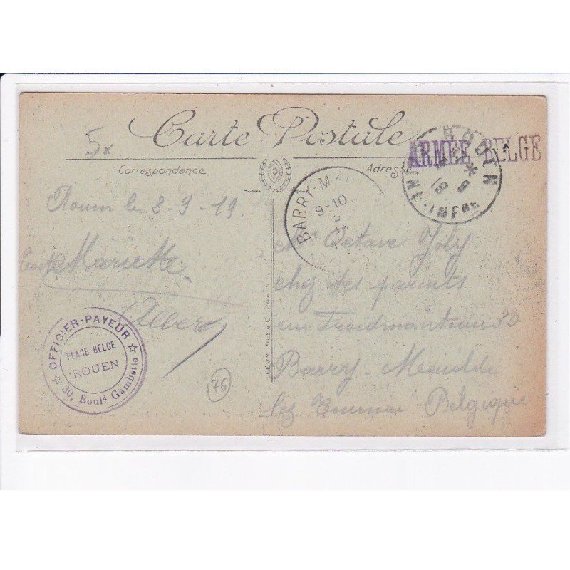 CACHET: officier-payeur, 30 boulevard gambetta, place belge rouen, armée belge - très bon état