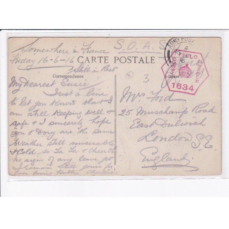 CACHET: passed field censor, 1634 - très bon état