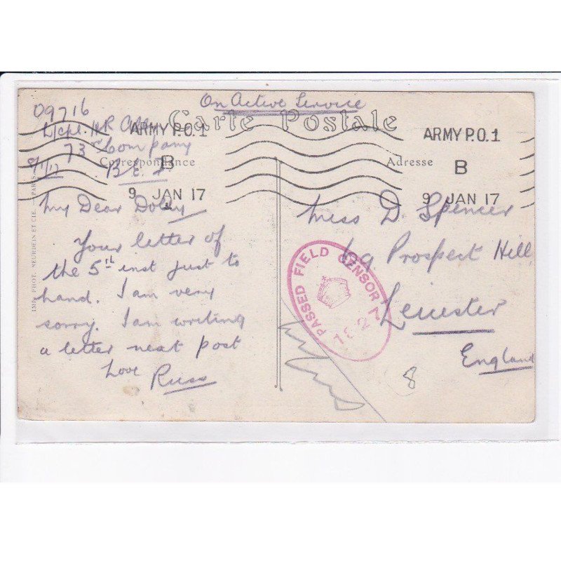 CACHET: passed field censor, 1627 - très bon état