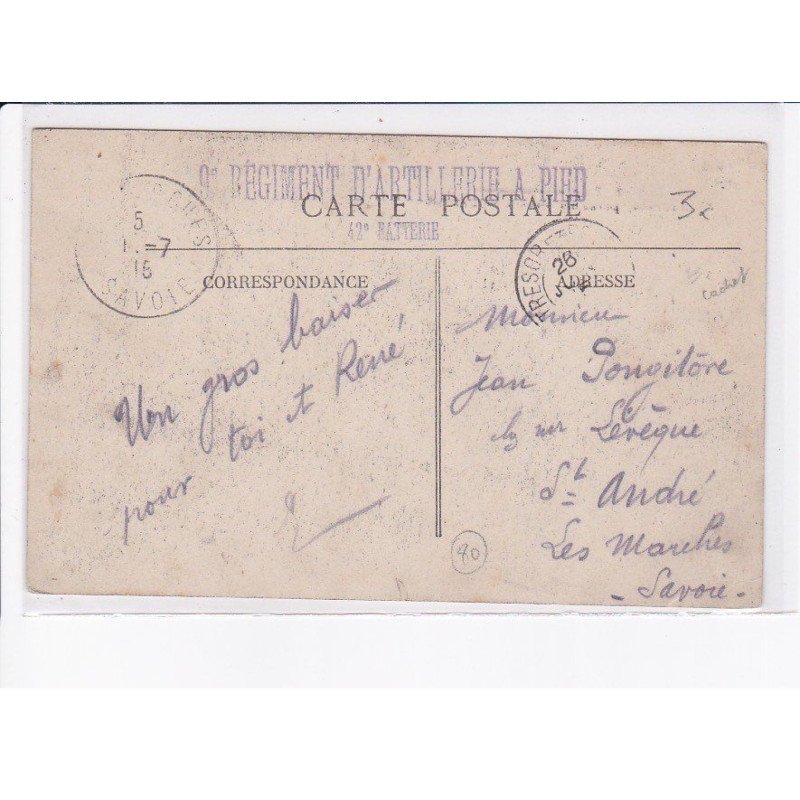 CACHET: 9e régiment d'artillerie à pied, 42e batterie - très bon état