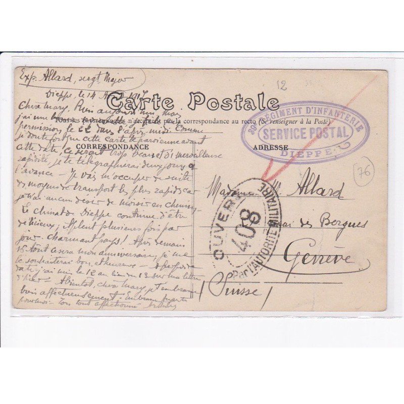 CACHET: 39e régiment d'infanterie, service postal, dieppe - très bon état
