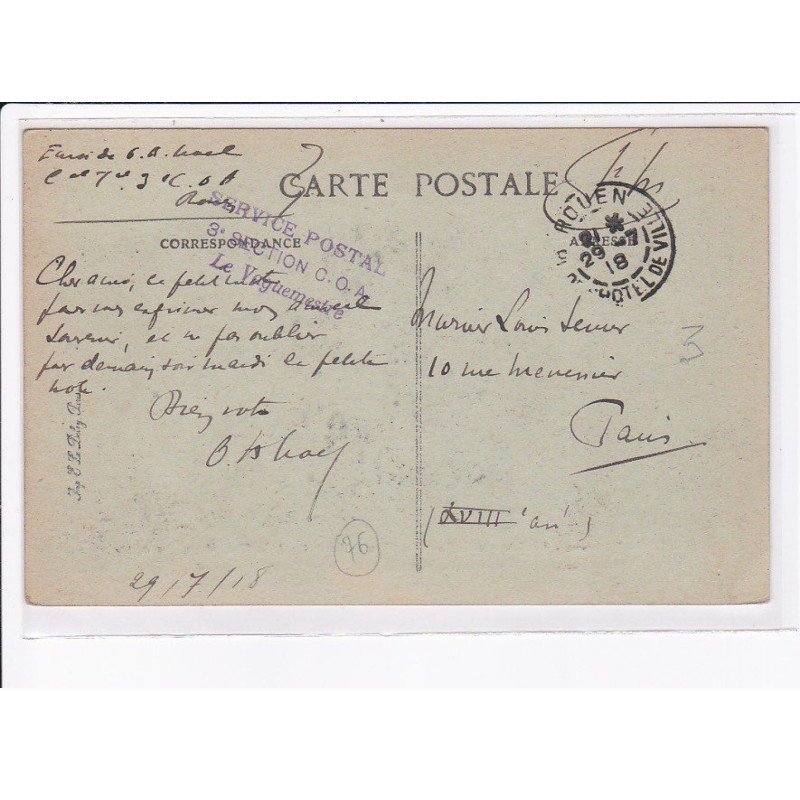 CACHET: service postal 3e section C.O.A. le vaguemestre - très bon état