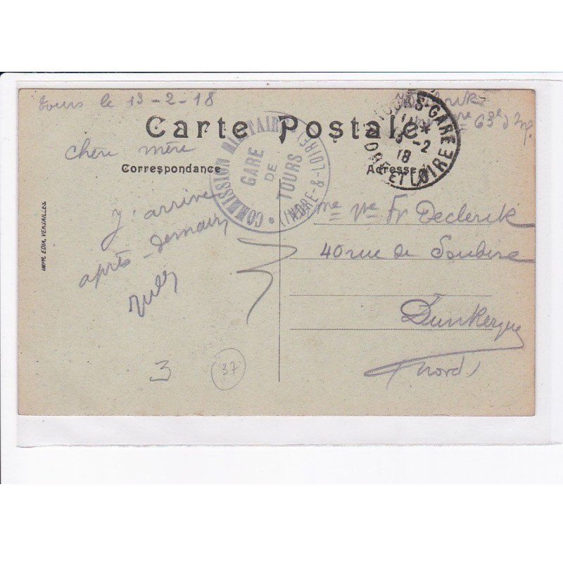CACHET: commission militaire, gare de tours - très bon état