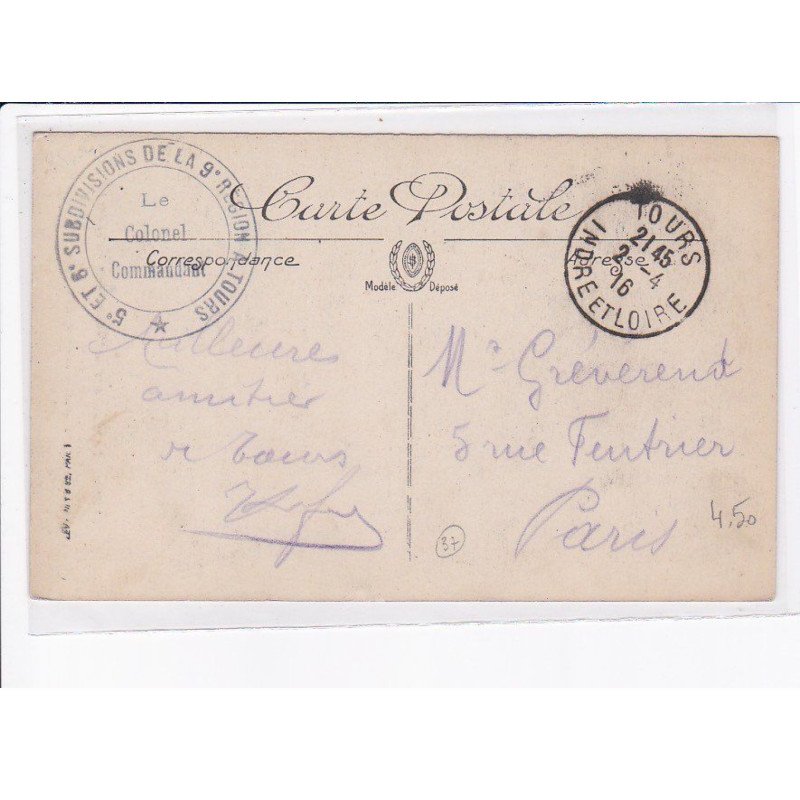 CACHET: 5e et 6e subdivision de la 9e région à tours - très bon état