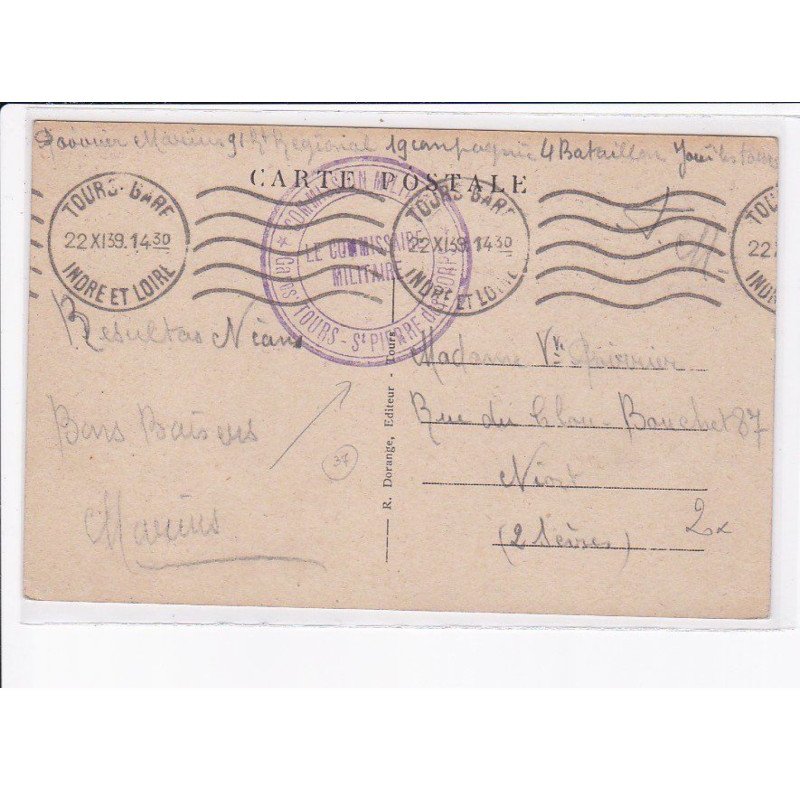 CACHET: commission militaire, saint-pierre des corps, gare de tours - très bon état