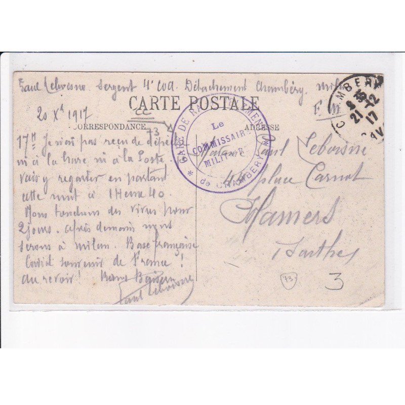 CACHET: le commissaire militaire, gare, chambery - très bon état