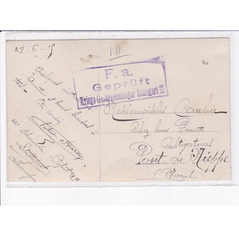 CACHET: F.A. geprüft kriegs-gerangenenlager stuttgart II - très bon état