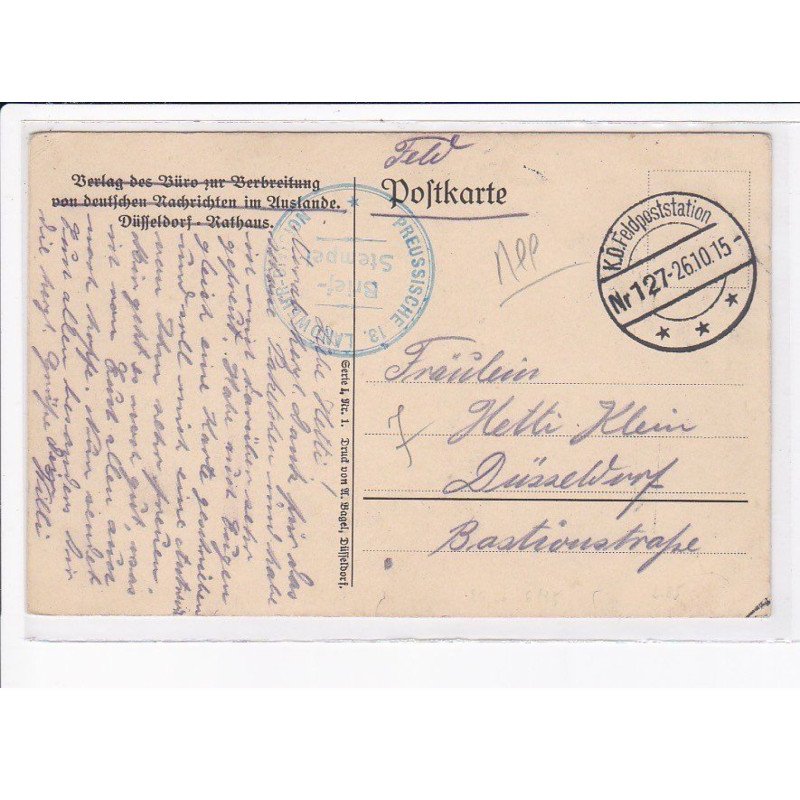 CACHET: preussische land wehr division - très bon état