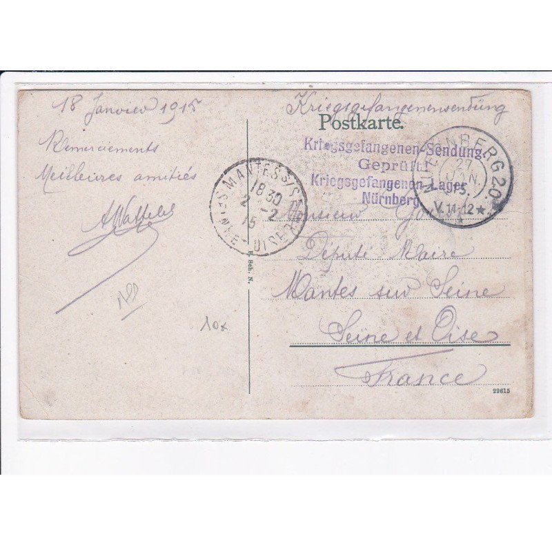 CACHET: kriegsgefangenen-sendung geprüft, nürnberg - très bon état