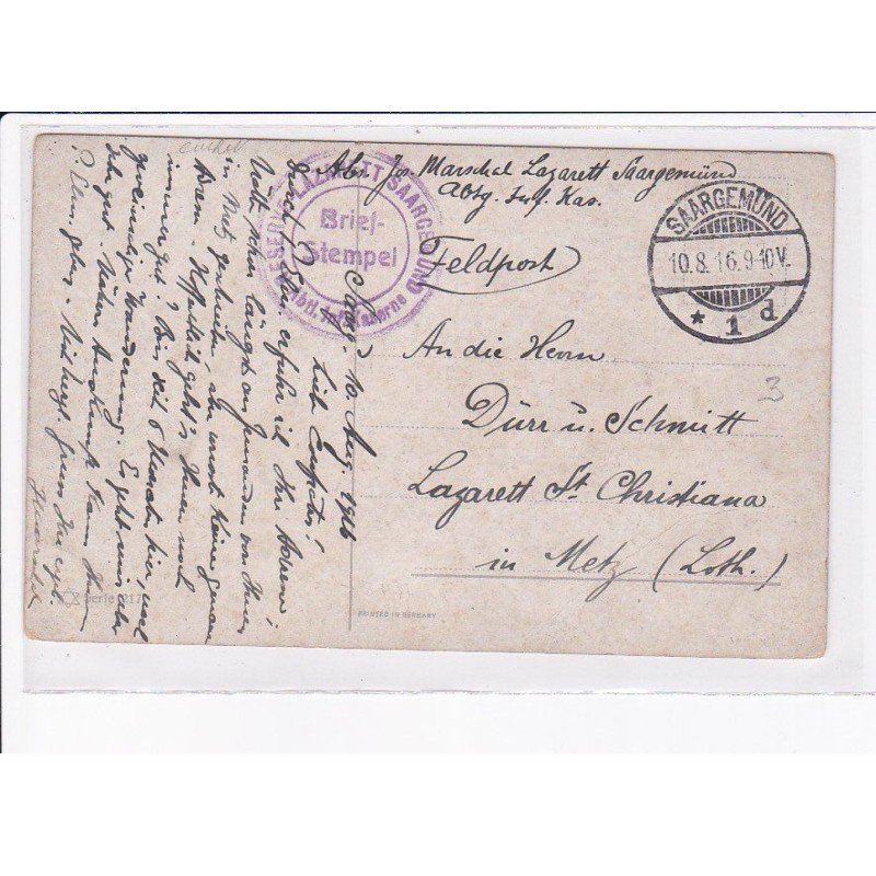 CACHET: brief-stempel, lazarett, saargemund - très bon état