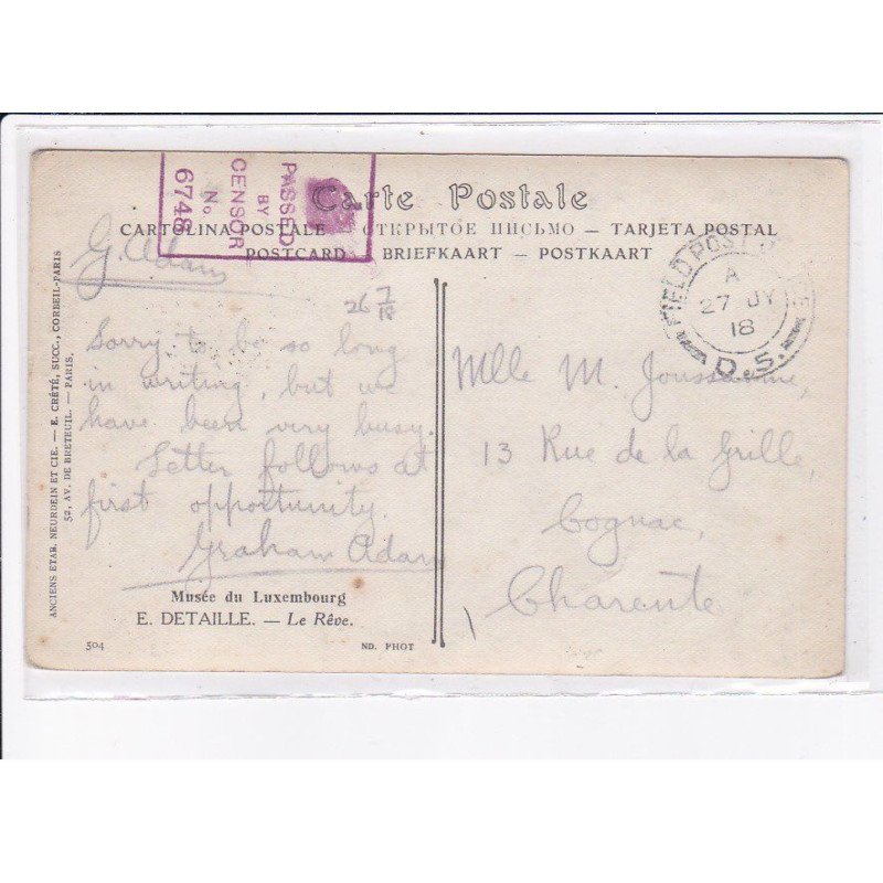 CACHET: passed by censor n° 6748 - très bon état