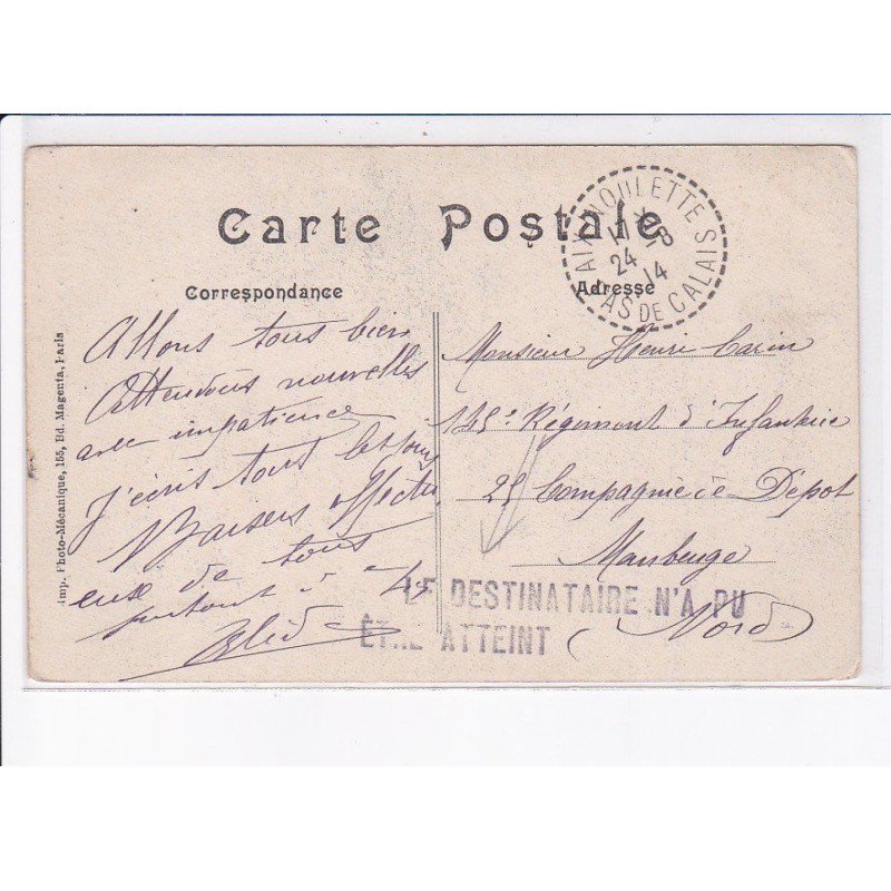 CACHET: le destinataire n'a pu être atteint - très bon état