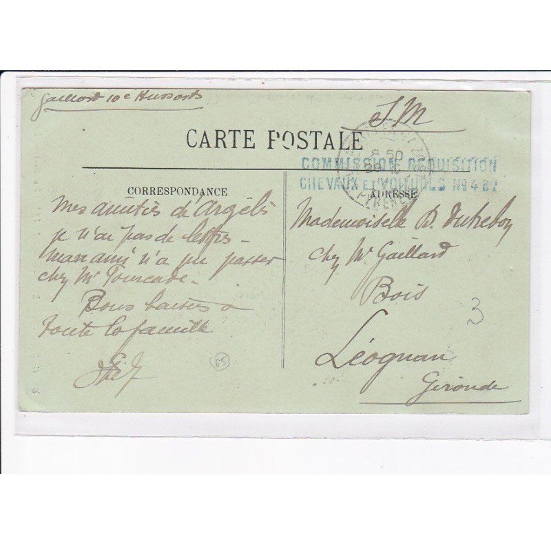 CACHET: commission requisition chevaux et voitures n°4 B2 - très bon état