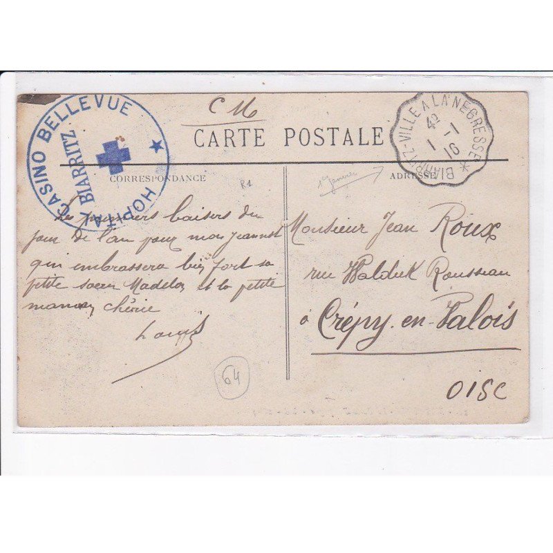 CACHET: hôpital casino bellevue, biarritz - très bon état