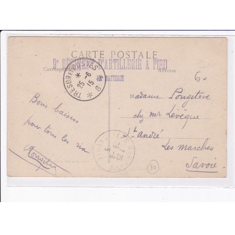 CACHET: 9e régiment d'artillerie à pied, 42e batterie - très bon état