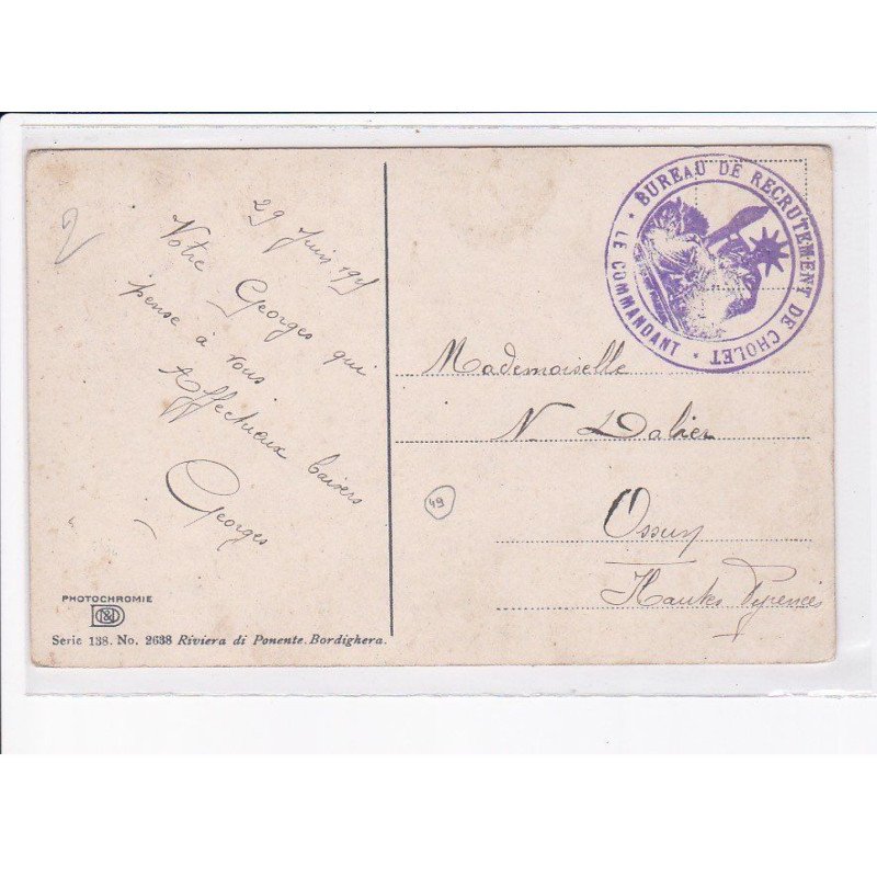 CACHET: bureau de recrutement de cholet, le commandant - très bon état