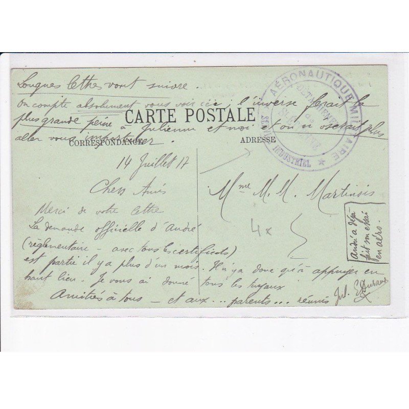 CACHET: aéronautique militaire, détachement de saint-etienne, service industrielle - très bon état