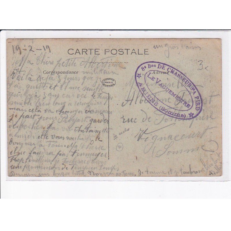 CACHET: 8e ben de chasseurs à pied, le vaguemestre - très bon état