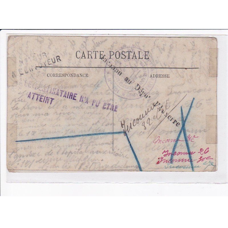 CACHET: le destinataire n'a pu être atteint, hôpital auxiliaire n°101 - très bon état