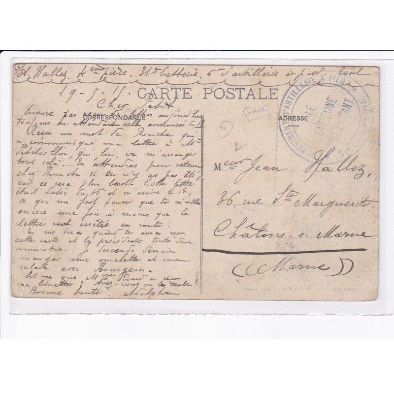 CACHET: le capitaine commandant, 8e régiment d'artillerie à pied - très bon état