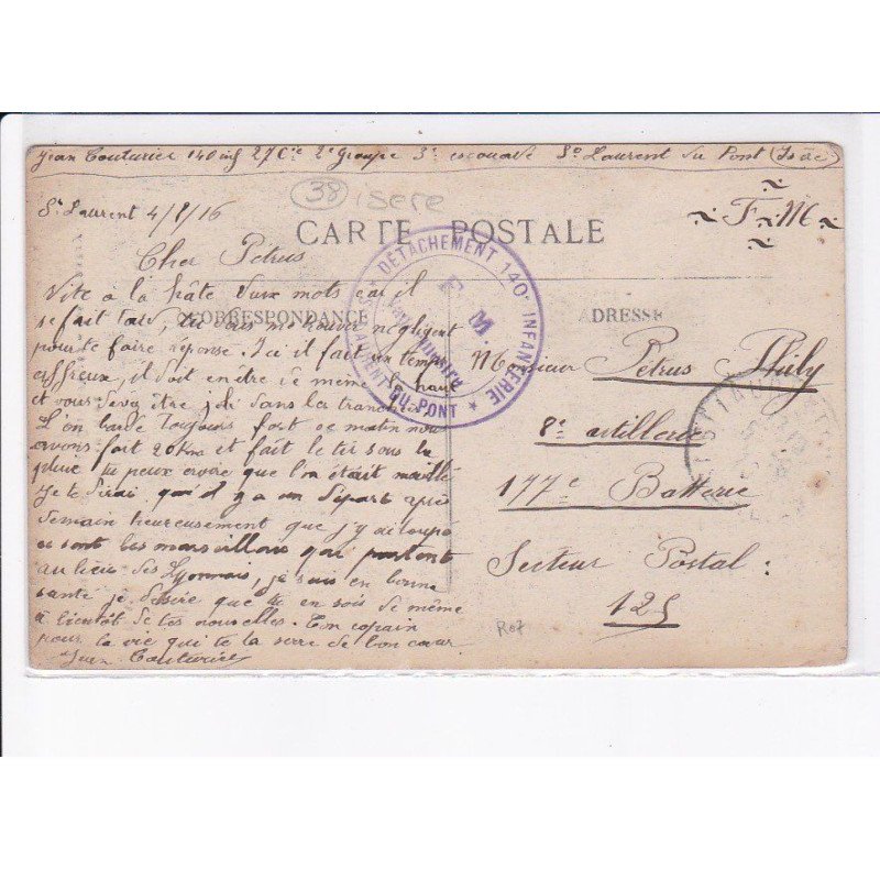 CACHET: saint-laurent-du-pont,détachement 140e d'infanterie - très bon état