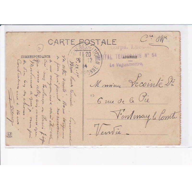 CACHET: corps. luchon, hôpital temporaire n°54, le vaguemestre - très bon état