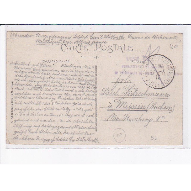 CACHET: visé, commandement régional des dépôts de prisonniers de guerre - très bon état