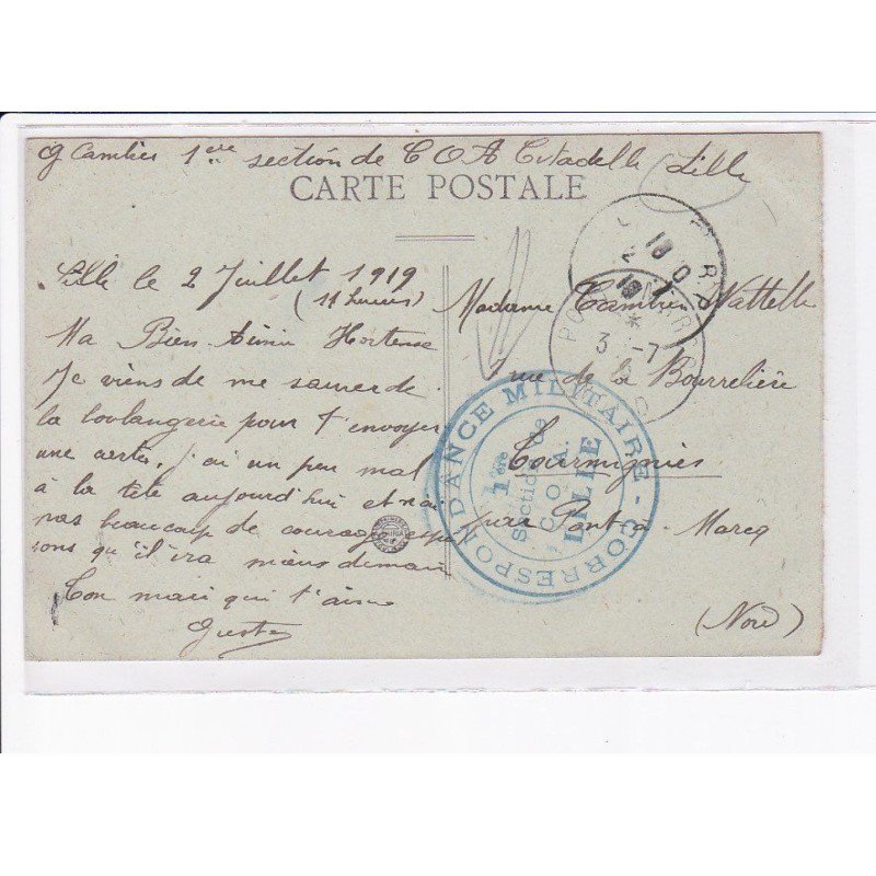 CACHET: correspondance militaire, section de C.O.A. lille, - très bon état