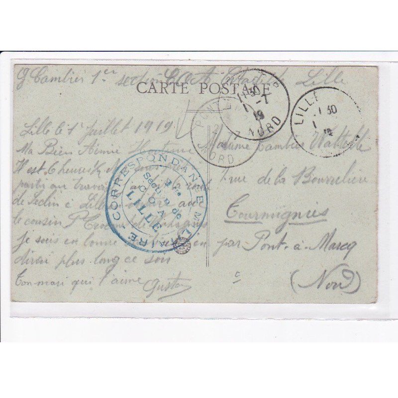 CACHET: correspondance militaire, section de C.O.A. lille - très bon état