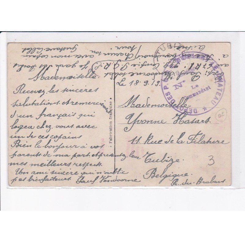 CACHET: dépôt des P.C.R., le chateau, le commandant - très bon état