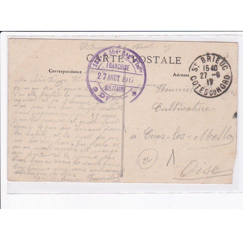 CACHET: 159e, 354e régiment d'infanterie, franchise militaire, dépôt - très bon état