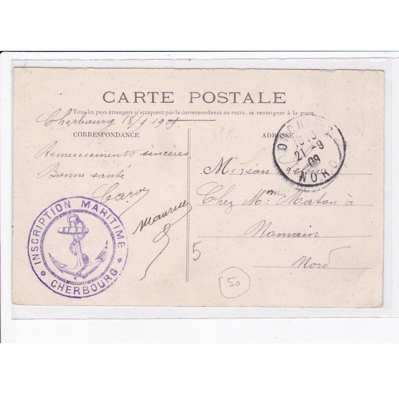 CACHET: inscription maritime, cherbourg                - très bon état