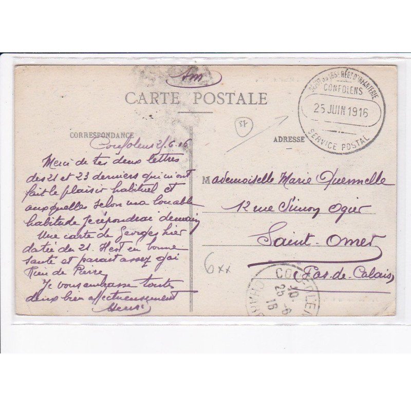 CACHET: dépôt du 185e régiment d'infanterie, confolens, service postal - très bon état