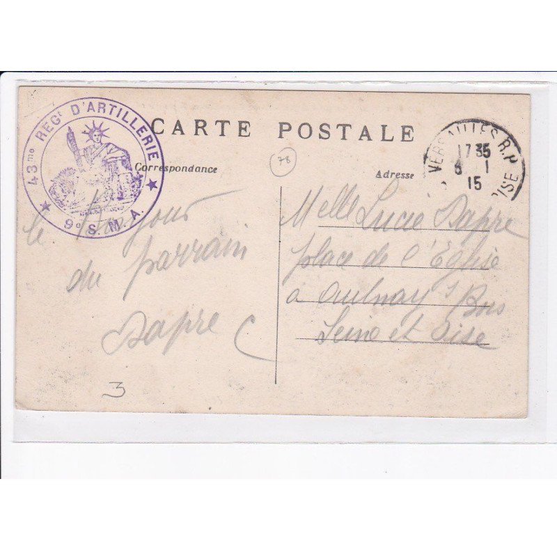 CACHET: 43e régiment d'artillerie, 9e S.M.A. - très bon état