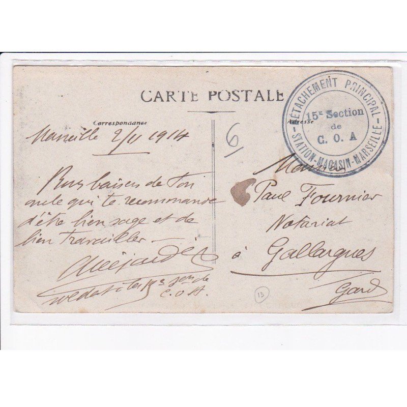 CACHET: détachement principal, station-magasin-marseille - très bon état