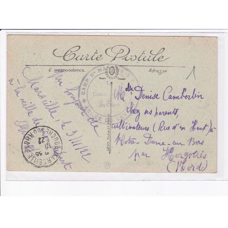 CACHET: camp sainte-mathie, armée du levant - très bon état