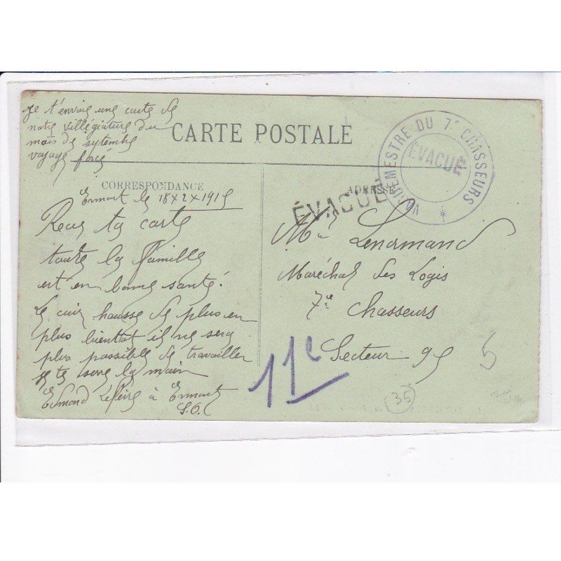 CACHET: vaguemestre du 7e chasseurs - très bon état