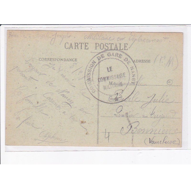 CACHET: commission de gare de nangy, le commissaire militaire - très bon état