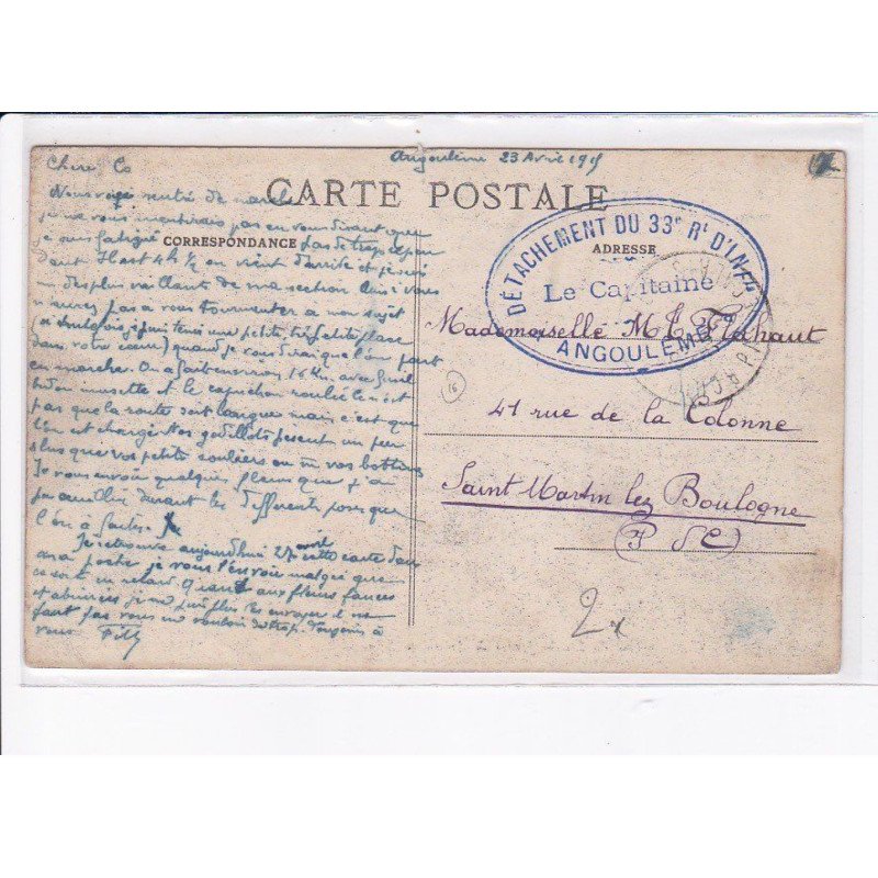 CACHET: détachement du 33 régiment d'infanterie, le capitaine - très bon état